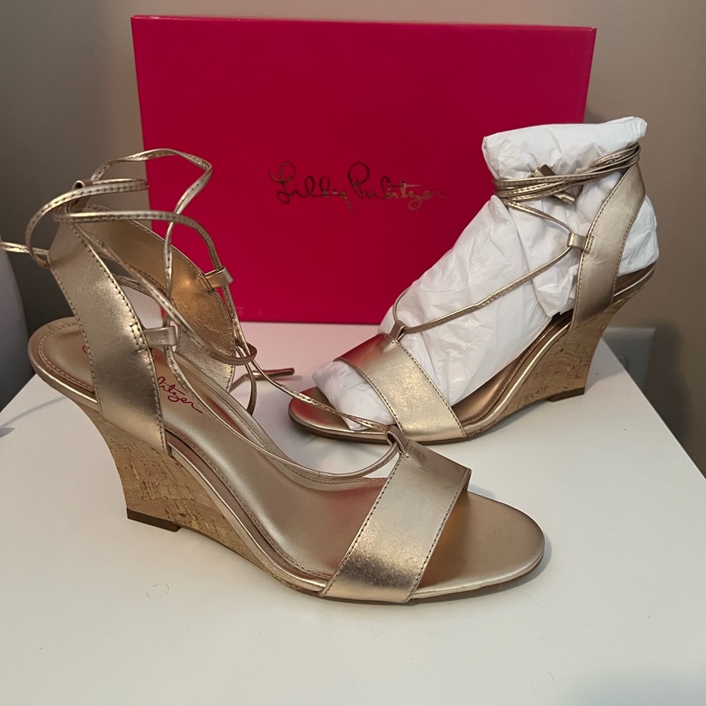 Lilly Pulitzer Gold Metallic Wedge Sandals